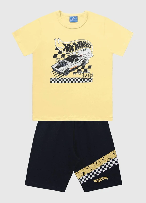 Fakini Kids - Conjunto Camiseta e Bermuda Hot Wheels Amarelo