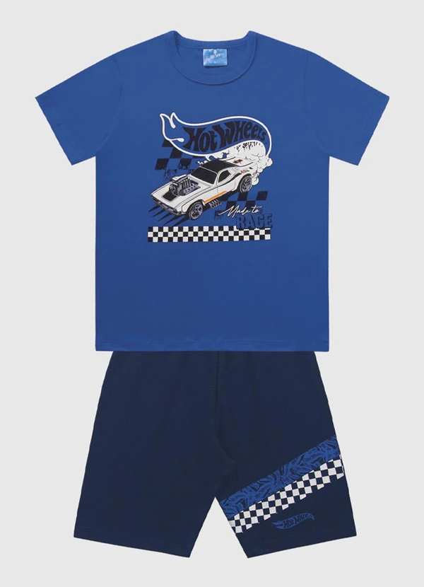 Fakini Kids - Conjunto Camiseta e Bermuda Hot Wheels Azul
