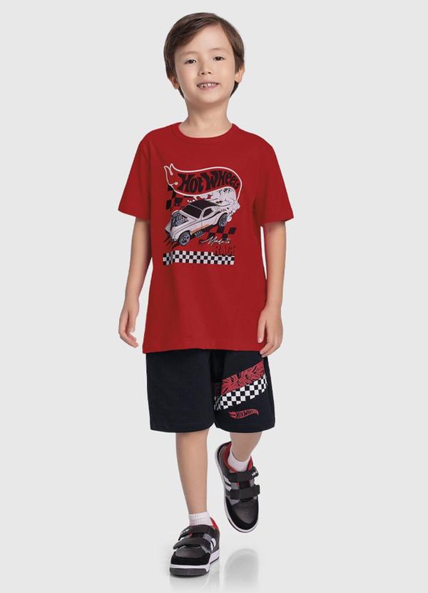Fakini Kids - Conjunto Camiseta e Bermuda Hot Wheels Vermelho