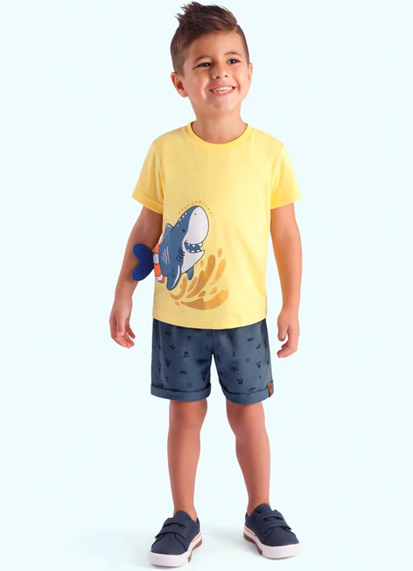 Ddk - Conjunto Camiseta e Bermuda Infantil Amarelo
