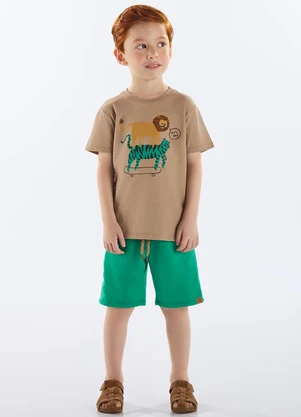 Up Baby - Conjunto Camiseta e Bermuda Infantil Bege - UP BABY