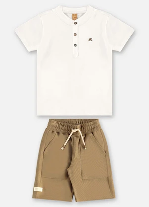 Up Baby - Conjunto Camiseta e Bermuda Infantil Bege - UP BABY
