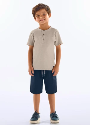 Up Baby - Conjunto Camiseta e Bermuda Infantil Bege - UP BABY