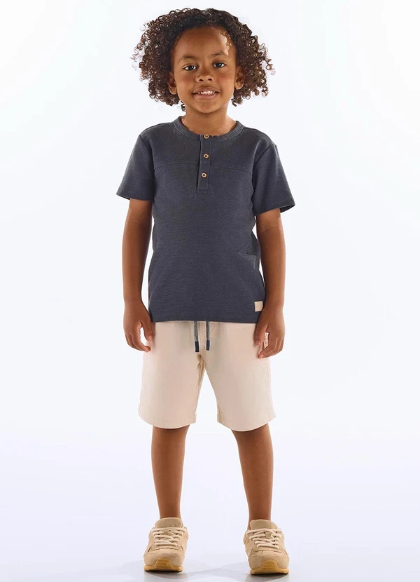 Up Baby - Conjunto Camiseta e Bermuda Infantil Cinza