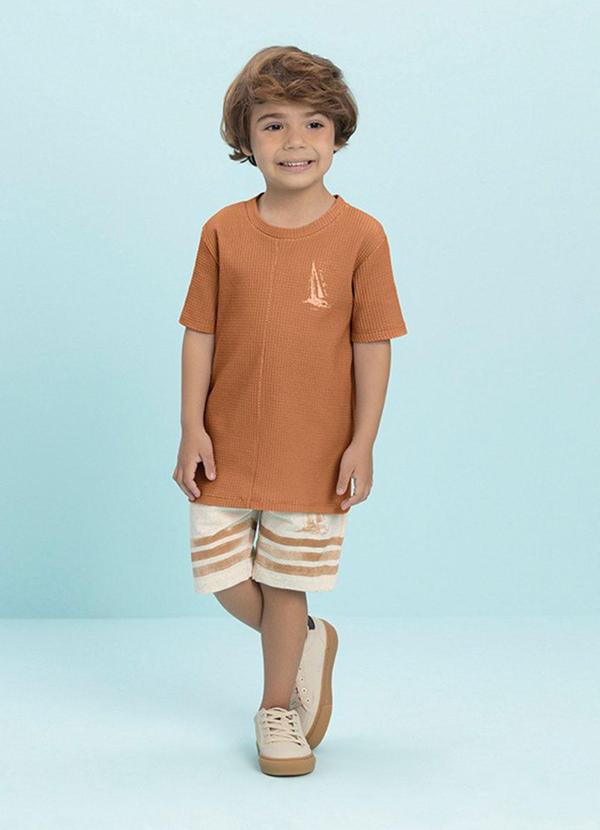 Ioluig - Conjunto Camiseta e Bermuda Linho Laranja