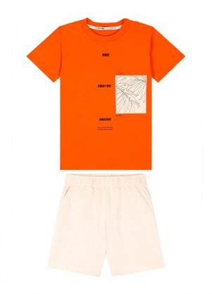 Ioluig - Conjunto Camiseta e Bermuda Linho Laranja - IOLUIG