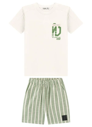 Ioluig - Conjunto Camiseta e Bermuda Listrada Bege - IOLUIG