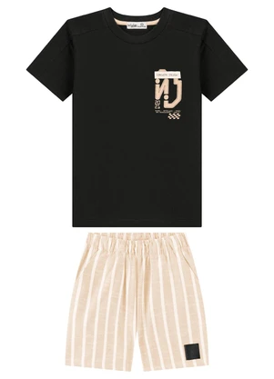 Ioluig - Conjunto Camiseta e Bermuda Listrada Preto - IOLUIG