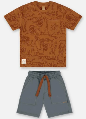 Up Baby - Conjunto Camiseta e Bermuda Marrom - UP BABY