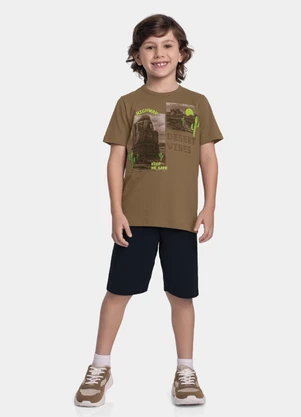 Fakini Kids - Conjunto Camiseta e Bermuda Marrom - FAKINI KIDS