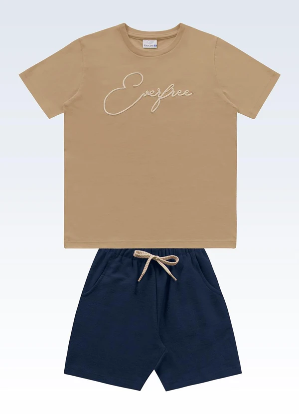 Fakini Kids - Conjunto Camiseta e Bermuda Marrom