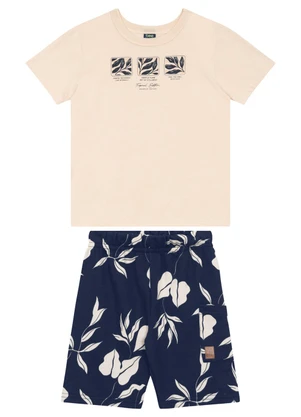 Conjunto Camiseta e Bermuda Menino Bee Loop Bege - BEE LOOP