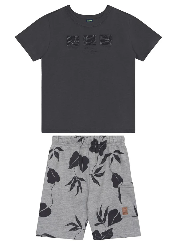 Bee Loop - Conjunto Camiseta e Bermuda Menino Bee Loop Cinza
