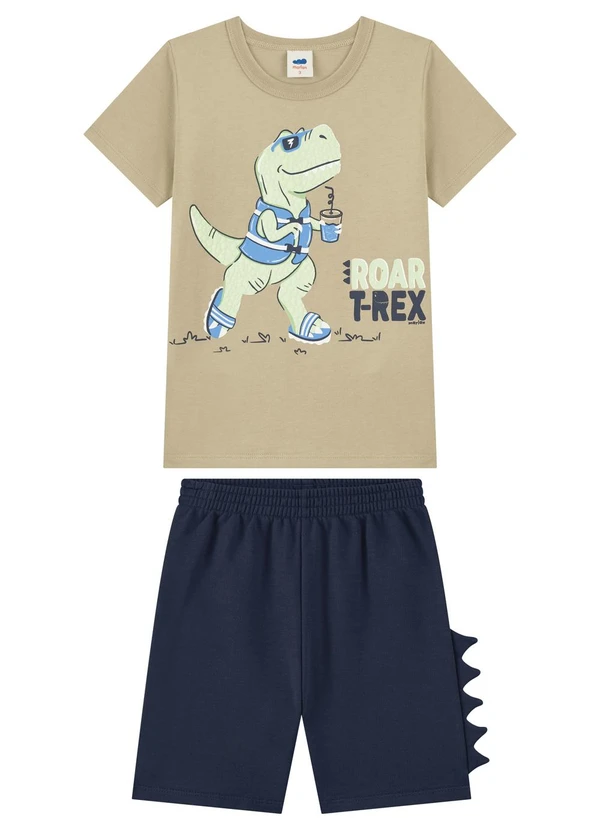 Marlan - Conjunto Camiseta e Bermuda Menino Bege Crocante