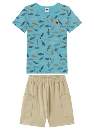 Marlan - Conjunto Camiseta e Bermuda Menino Estampa Azul - MARLAN