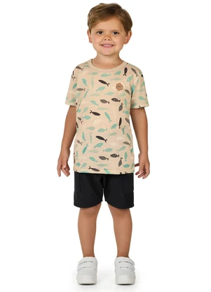 Marlan - Conjunto Camiseta e Bermuda Menino Estampa Bege - MARLAN