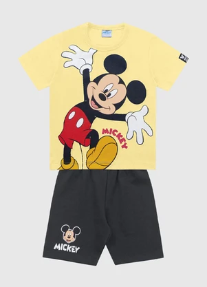 Fakini Kids - Conjunto Camiseta e Bermuda Mickey Amarelo - FAKINI KIDS