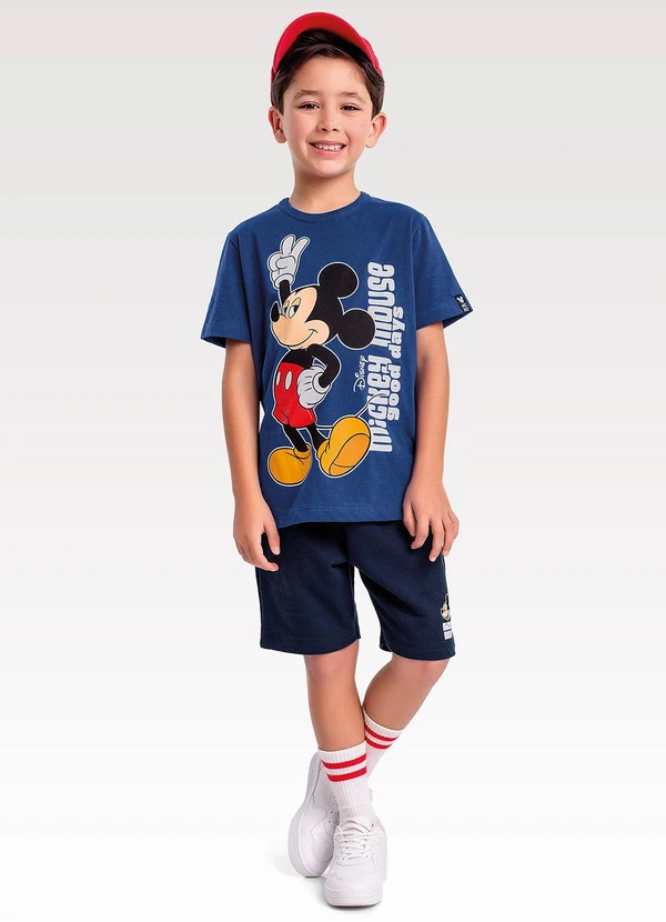 Fakini Kids - Conjunto Camiseta e Bermuda Mickey Azul