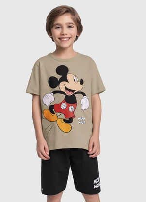 Fakini Kids - Conjunto Camiseta e Bermuda Mickey Bege - FAKINI KIDS