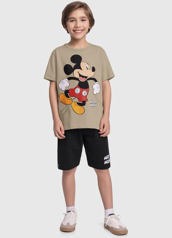 Fakini Kids - Conjunto Camiseta e Bermuda Mickey Bege