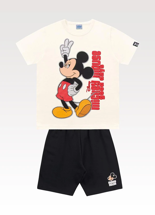 Fakini Kids - Conjunto Camiseta e Bermuda Mickey Bege