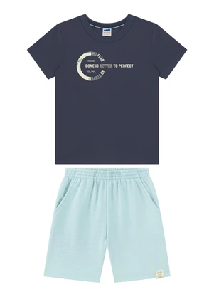 Marlan - Conjunto Camiseta e Bermuda Moletinho Azul - MARLAN