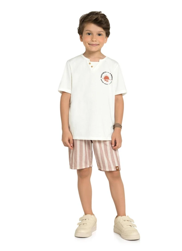 Marlan - Conjunto Camiseta e Bermuda Moletinho Bege