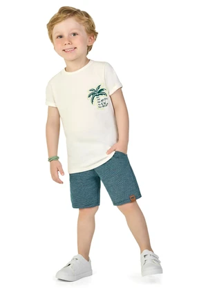 Marlan - Conjunto Camiseta e Bermuda Moletinho Bege - MARLAN