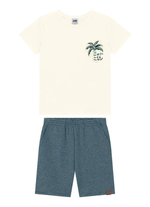Marlan - Conjunto Camiseta e Bermuda Moletinho Bege - MARLAN