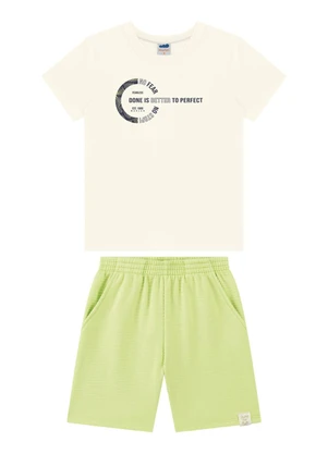 Marlan - Conjunto Camiseta e Bermuda Moletinho Bege - MARLAN