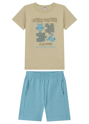 Marlan - Conjunto Camiseta e Bermuda Moletinho Bege - MARLAN