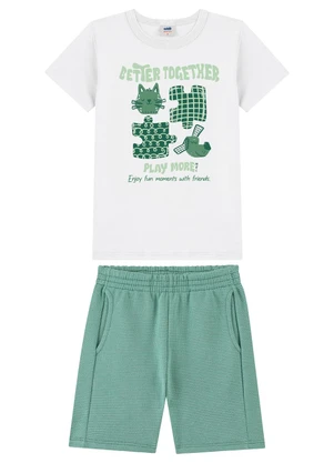 Marlan - Conjunto Camiseta e Bermuda Moletinho Branco - MARLAN