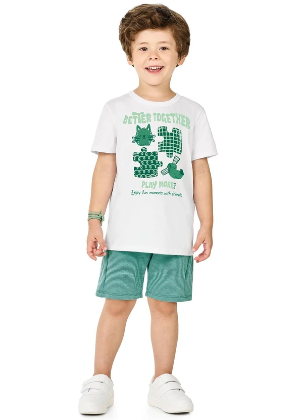 Marlan - Conjunto Camiseta e Bermuda Moletinho Branco
