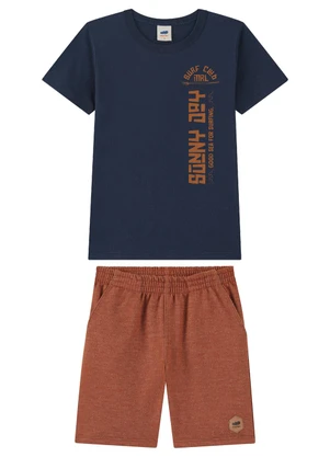 Marlan - Conjunto Camiseta e Bermuda Moletinho Jeans Azul - MARLAN