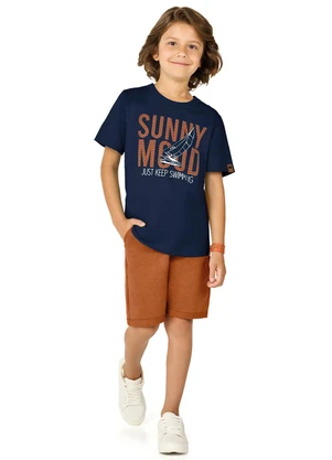 Marlan - Conjunto Camiseta e Bermuda Moletinho Jeans Azul - MARLAN