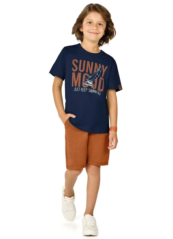 Marlan - Conjunto Camiseta e Bermuda Moletinho Jeans Azul