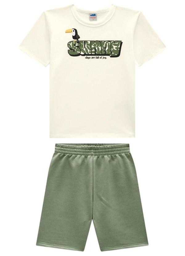 Marlan - Conjunto Camiseta e Bermuda Moletinho Jeans Bege