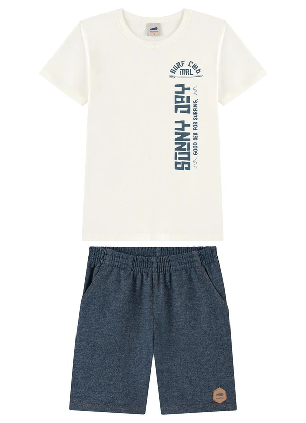 Marlan - Conjunto Camiseta e Bermuda Moletinho Jeans Bege