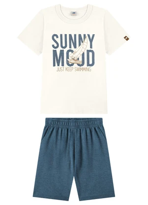 Marlan - Conjunto Camiseta e Bermuda Moletinho Jeans Bege - MARLAN