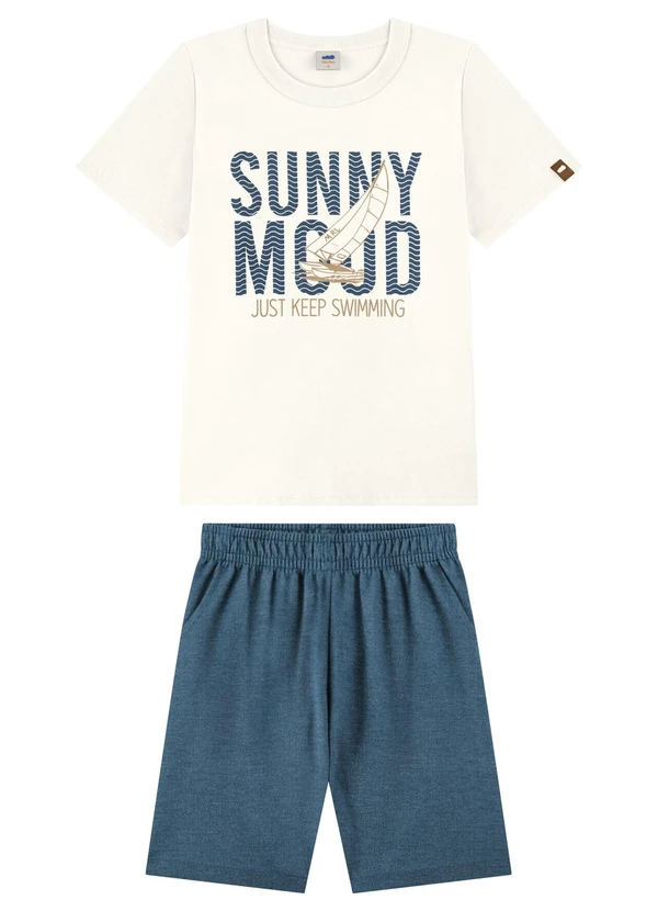 Marlan - Conjunto Camiseta e Bermuda Moletinho Jeans Bege