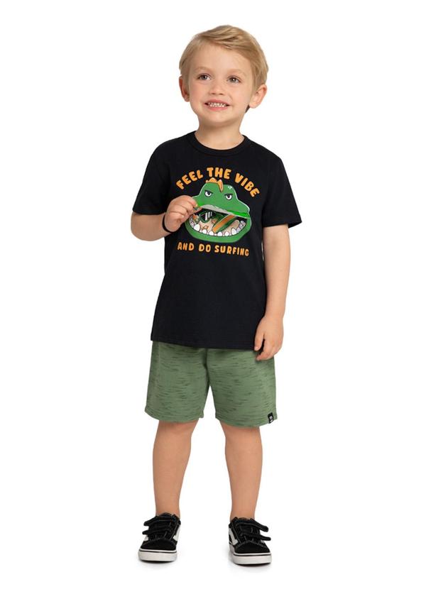 Marlan - Conjunto Camiseta e Bermuda Moletinho Jet Preto