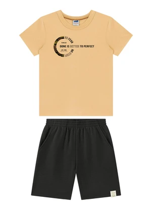 Marlan - Conjunto Camiseta e Bermuda Moletinho Laranja - MARLAN