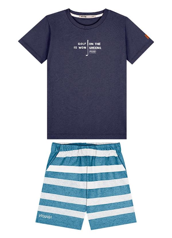 Ioluig - Conjunto Camiseta e Bermuda Moletinho Linho Azul
