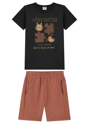Marlan - Conjunto Camiseta e Bermuda Moletinho Preto - MARLAN