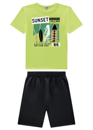 Marlan - Conjunto Camiseta e Bermuda Moletinho Verde - MARLAN