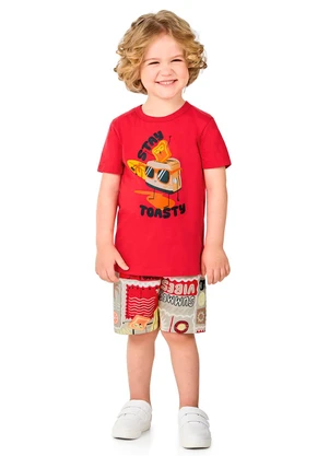 Marlan - Conjunto Camiseta e Bermuda Moletinho Vermelho - MARLAN