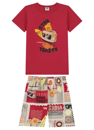 Marlan - Conjunto Camiseta e Bermuda Moletinho Vermelho - MARLAN