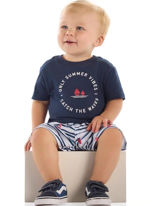 Quimby - Conjunto Camiseta e Bermuda para Bebê Azul - QUIMBY