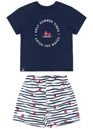Quimby - Conjunto Camiseta e Bermuda para Bebê Azul - QUIMBY