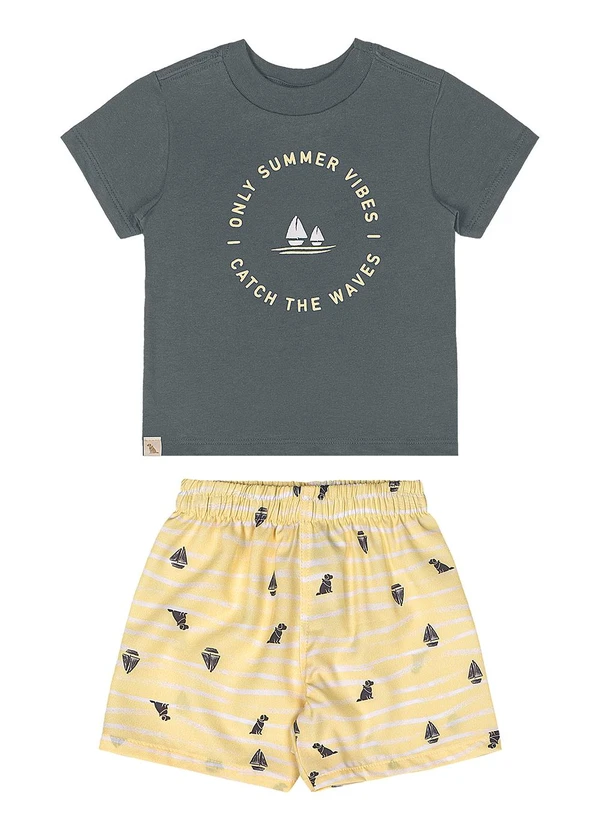 Quimby - Conjunto Camiseta e Bermuda para Bebê Cinza 1